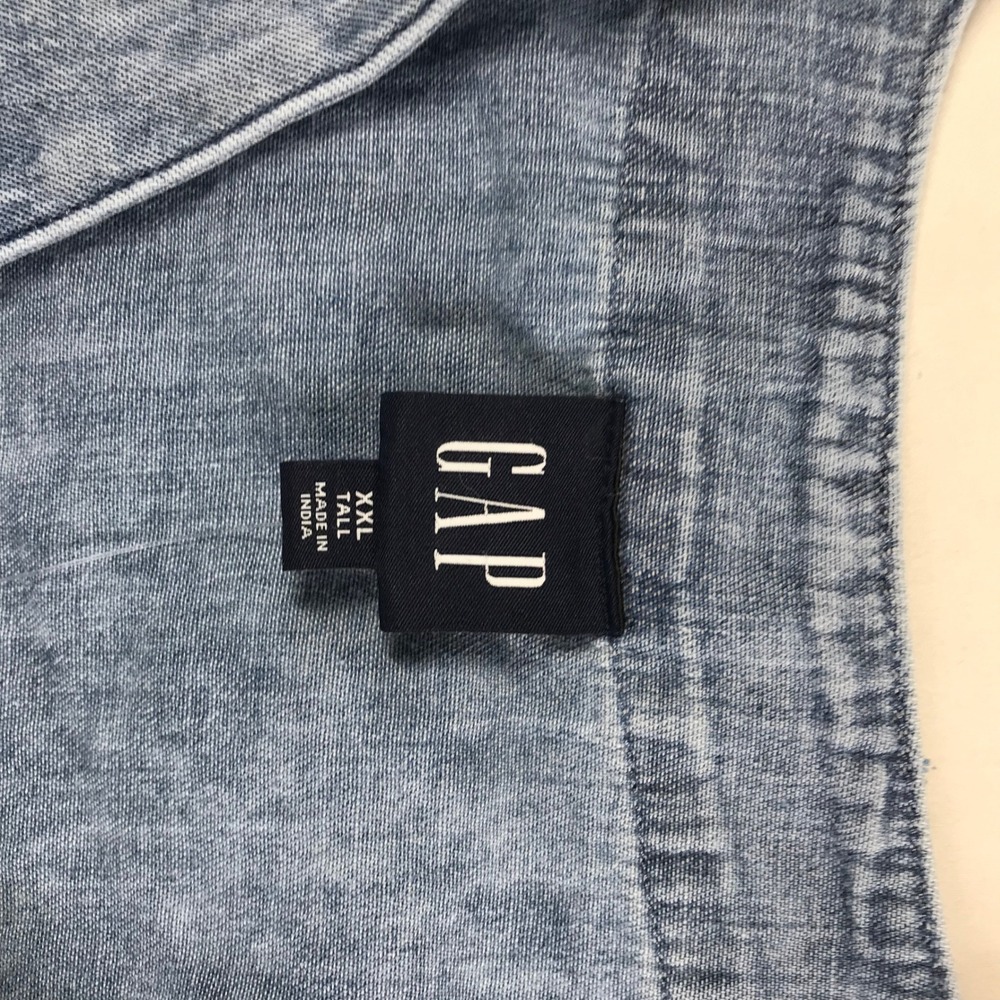 Gap Denim Midi Dress XXL Tall Blue Cotton V-Neck 3/4 Sleeve Elastic Waist NWT - Picture 4 of 6
